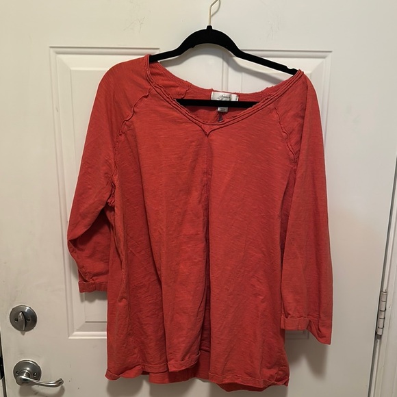 CJ Banks Tops - Relaxed Pink/Coral 3/4 Sleeve Oversized Tunic
